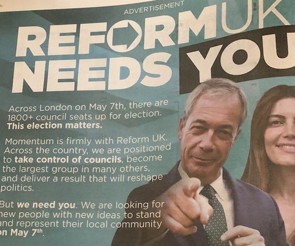 Reform UK steps up search for borough elections candidates